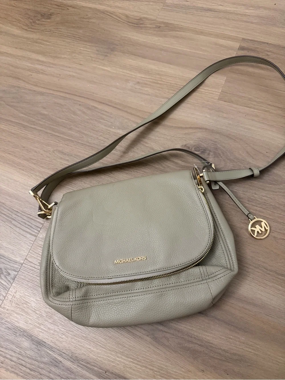 Michael Kors Taupe Leather Crossbody Bag with Gold Accents